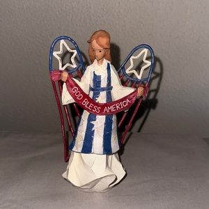 God Bless America Patriotic Rustic Angel Figurine by Roman